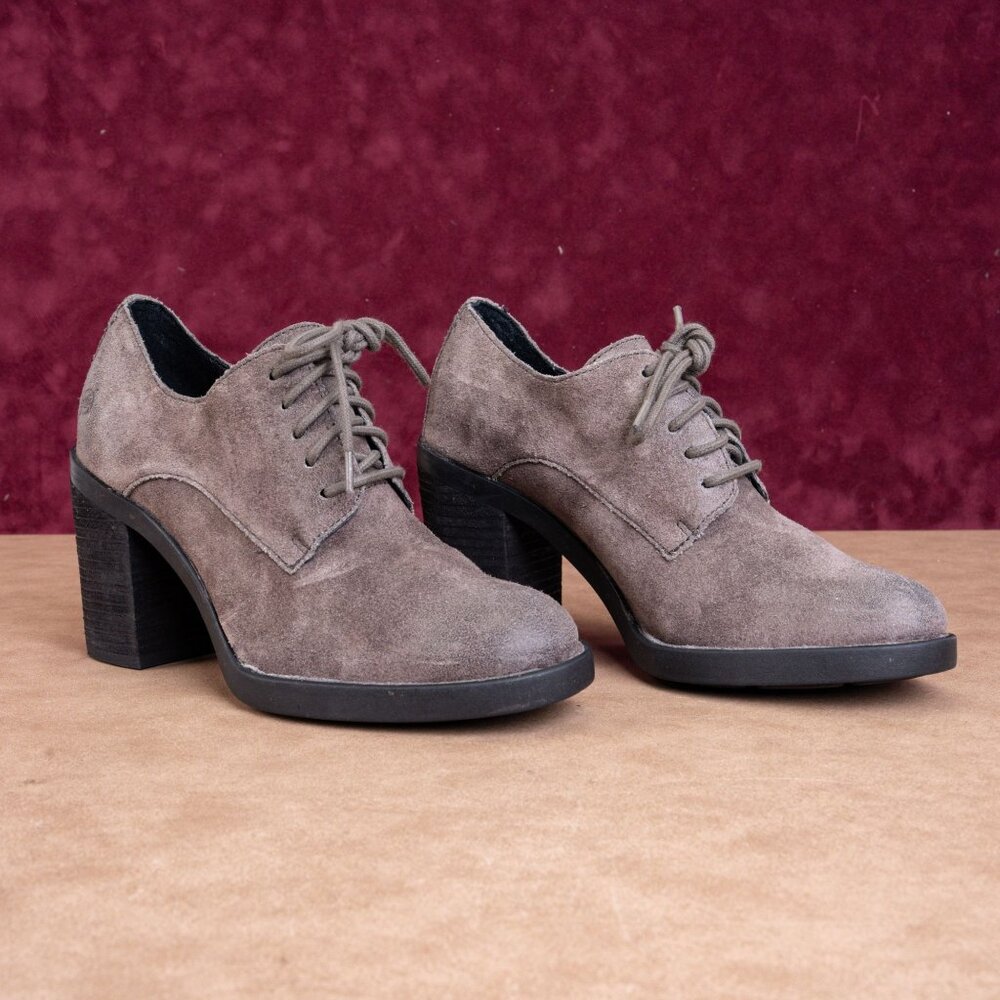 Born Women Jolene Grey Suede Lace-up Heel Fashion Shoes sz 7.5